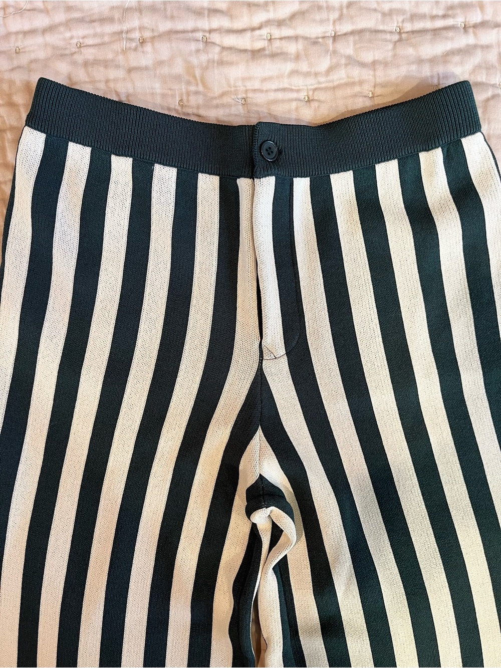 Simon Miller Green & Ivory Vertical Stripe Wide-Leg Jabber Pants - Picture 4 of 10